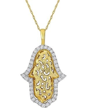 Rina Limor 14k 0.39 Ct. Tw. Diamond Hamsa Pendant Necklace - Metallic