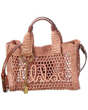 Chloé Summer Banana Small Raffia & Leather Tote - Brown