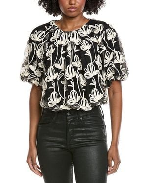 Gracia Embroidered Lace Puff Sleeve Blouse - Black