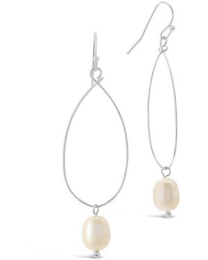 Sterling Forever Rhodium Plated 10mm Pearl Teardrop Dangle Earrings - White