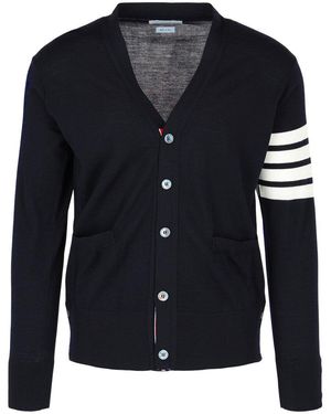 Thom Browne Wool V-Neck Cardigan - Blue