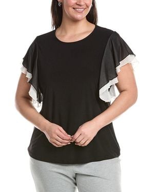 Anne Klein Plus Layered Flutter Sleeve Top - Black