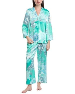 Natori 2Pc Flourish Printed Satin Pyjama Pant Set - Blue