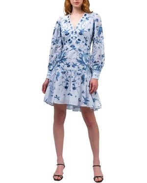 Marchesa Notte Threadwork Voile Mini Dress - Blue