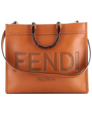 Fendi Sheep Leather Sunshine Shopper Tote Medium (Authentic Pre-Loved) - Brown
