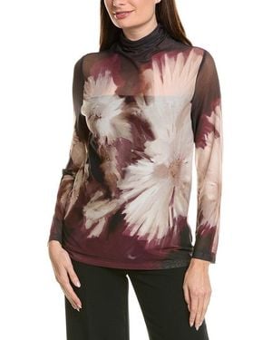 Anne Klein Seamless Turtleneck Printed Mesh Top - Brown