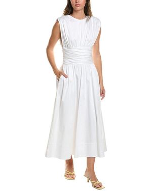 Toccin Evangeline Strong Shoulder Midi Dress - White