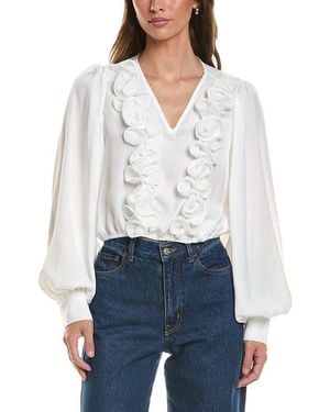 Gracia V-Neck Detailed Crop Top - White