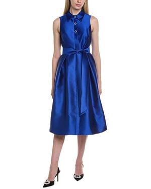 Teri Jon Sleeveless Silk-Blend Midi Dress - Blue