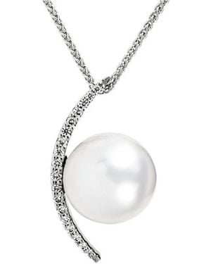 Pearls 14K Diamond 0.11 Ct. & 10.5Mm Freshwater Cultured Pearl Necklace - White