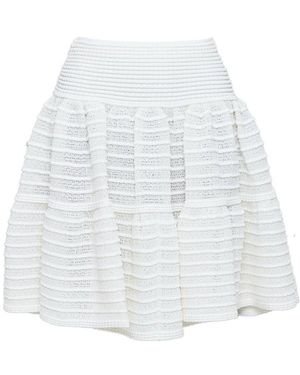 Alaïa Alaïa Tiered Horizontal Knit Flared Skirt, Size Fr (Authentic Pre-Loved) - White