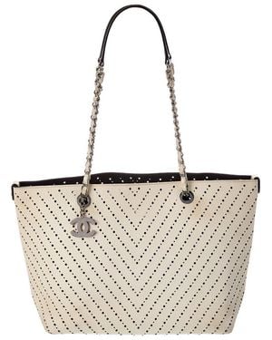 CHANEL Leather Coco Mark Tote (Authentic Pre-Loved) - White