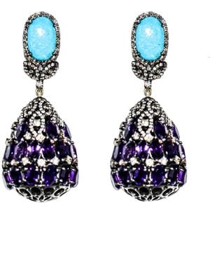 Arthur Marder Fine Jewelry Silver 28.00 Ct. Tw. Diamond & Gemstone Drop Earrings - Blue