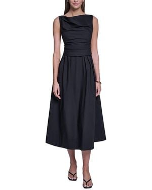 Halston Sleeveless Cotton Pleated Fit And Flare - Blue