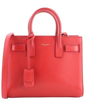 Saint Laurent Leather Sac De Jour Bag Nano (Authentic Pre-Loved) - Red
