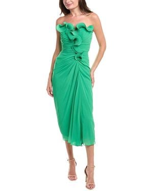 Badgley Mischka Wire Ruffle Midi Dress - Green