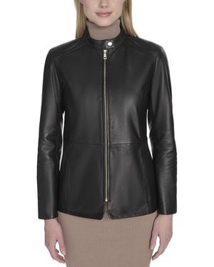 Cole Haan Stand Collar Leather Jacket - Black
