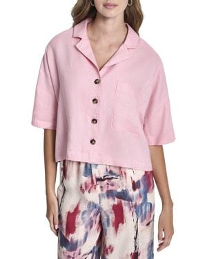 DKNY Convertible Collar Linen Shirt - Red