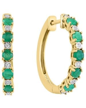 Effy Fine Jewelry 14K Over 0.81 Ct. Tw. Diamond & Emerald Earrings - Metallic