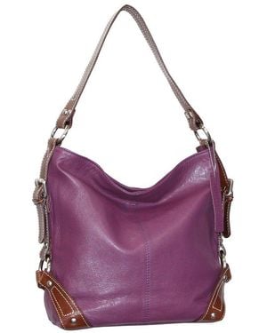 Nino Bossi Moda Milano Hobo Genuine Leather Bucket Bag - Purple