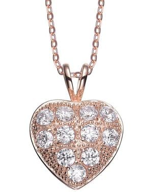 Genevive Jewelry 18k Rose Gold Vermeil Cz Heart Pendant - White
