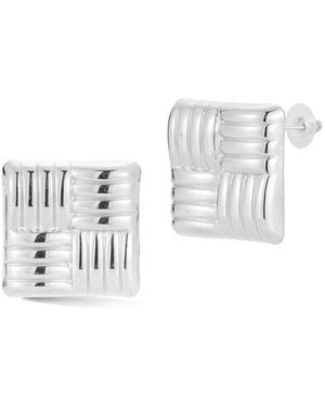 Glaze Jewelry Plated Bold Quilted Square Stud Earrings - White