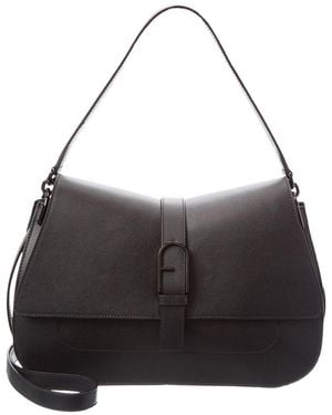 Furla Flow Large Top Handle Leather Shoulder Bag - Black