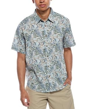 Report Collection Tropical Print Woven Linen-Blend Sport Shirt - Blue