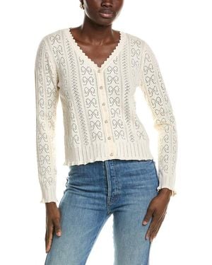 Cece Bow Pointelle Cardigan - White