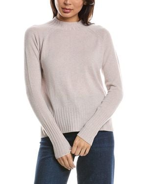 Forte Hi Low Rib Trim Funnel Neck 100% Cashmere Jumper - Grey