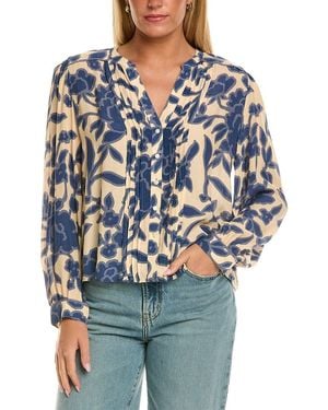 Velvet By Graham & Spencer Elda Long Sleeve Woven Top - Blue