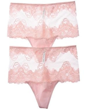 Le Mystere 2Pk Lace Allure High-Waist Thong - Pink