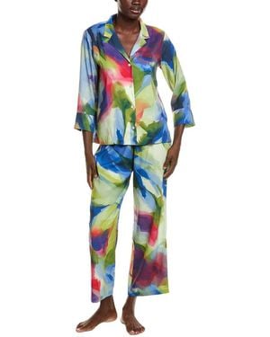 Natori 2Pc Kumo Printed Stretch Satin Notch Pajama Set - Blue