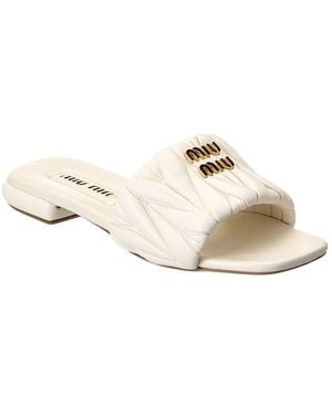 Miu Miu Logo Matelasse Leather Sandal - White