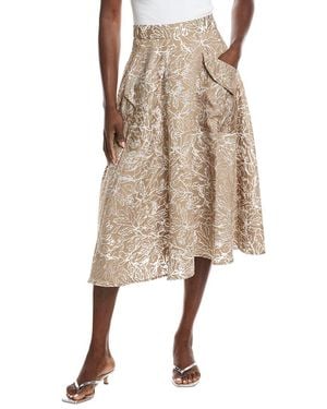 Gracia Organza Flocked Velvet Print Skirt - Natural