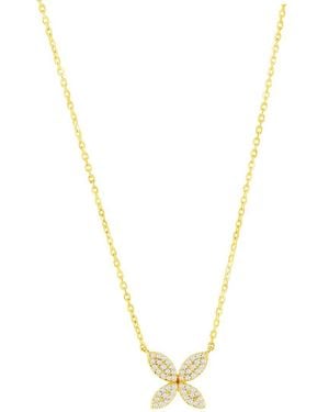 Suzy Levian 14K 0.09 Ct. Tw. Diamond Marquise Flower Necklace - Metallic