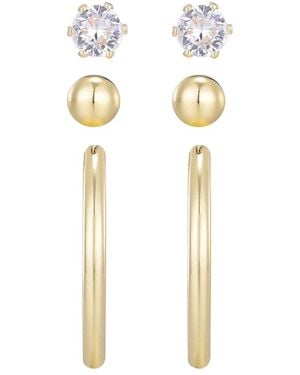 Adornia 14K Plated Hoop, Solitaire & Ball Stud Earrings Set - White