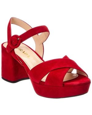 Prada 65 Platform Suede Sandal - Red