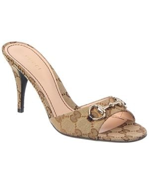 Gucci Horsebit Canvas & Leather Sandal - Natural