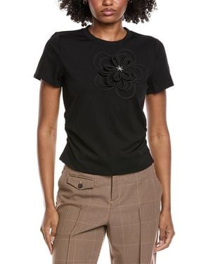 Gracia Embroidered Floral Applique Top - Black