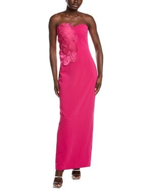 Badgley Mischka Flower Applique Gown - Pink