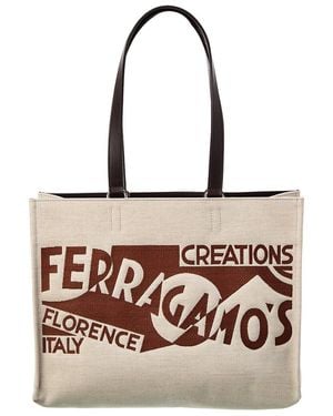 Ferragamo Logo Medium Canvas & Leather Tote - Natural