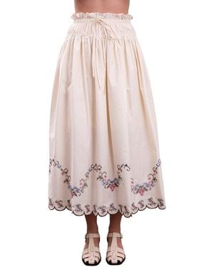 Moon River Eyelet Scallop Hem Midi Skirt - Pink