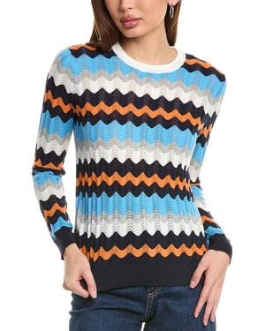 Hannah Rose Zig Zag Pattern Cashmere-Blend Jumper - Blue