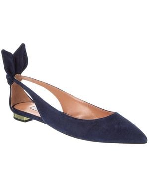 Aquazzura Bow Suede Slingback Ballet Flat - Blue