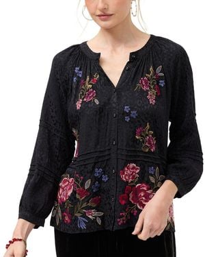 Johnny Was Pintuck Raglan Button Up Shirt - Black