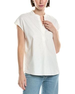 Vince Band Collar Linen-Blend Popover - White