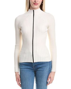 Autumn Cashmere Rib Funnel Contrast Vertical Detail Jumper - White