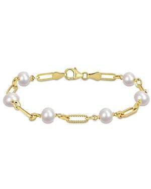 Rina Limor 18k Over Silver 7-7.5mm Pearl Oval Link Bracelet - Metallic