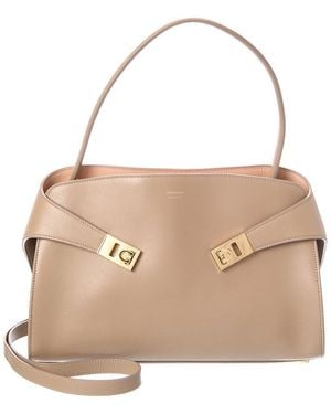 Ferragamo Hug Soft Bicolour Leather Shoulder Bag - Natural